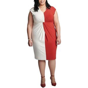 Kasper Womens Plus Colorblock Work Wear Midi Dress Plus Size 2X